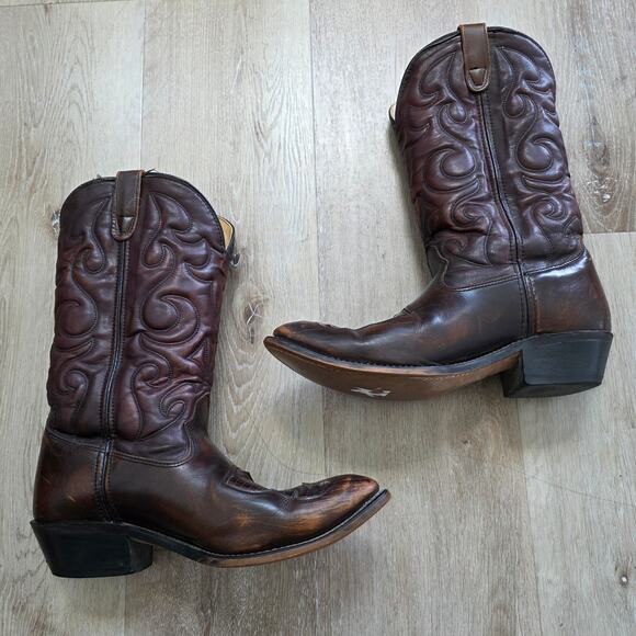 Vintage Double H Men\'s Brown Leather Cowboy Boots sz 10D Western Mid-West Casual main image 8